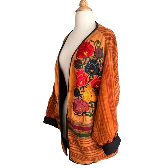 Vintage Latin American Embroidered Huipil Jacket - Folk Art Open Front Global L - Picture 6 of 14